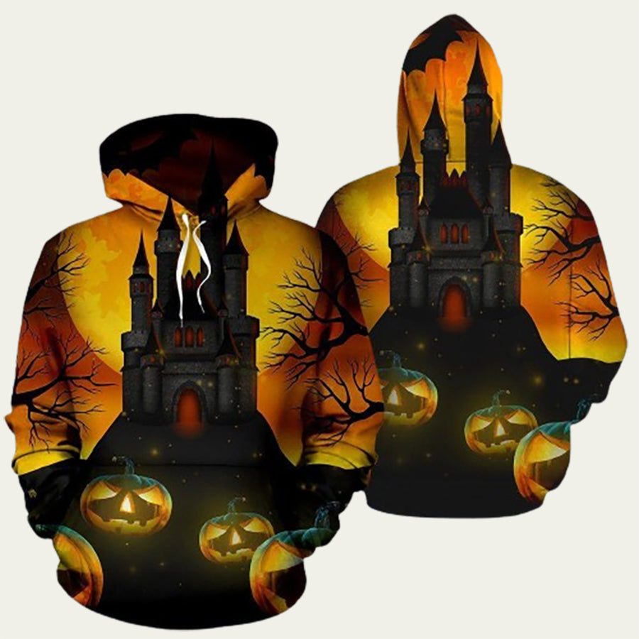 Skull Castle Pumpkin Halloween Hoodie