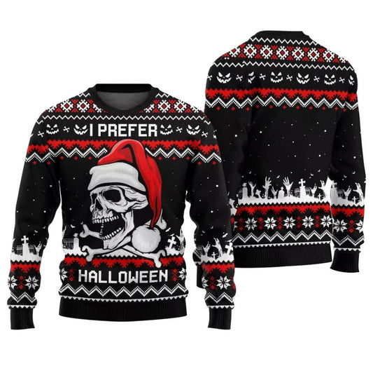Skull I Prefer Halloween Ugly Christmas Sweater