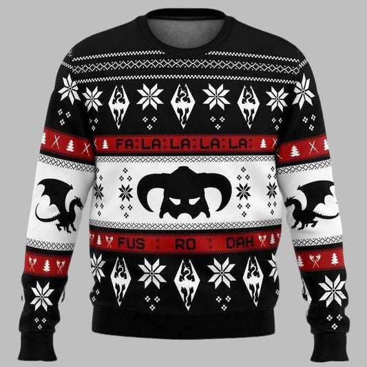 Skyrim Dragon Fa La La La La Ugly Christmas Sweater