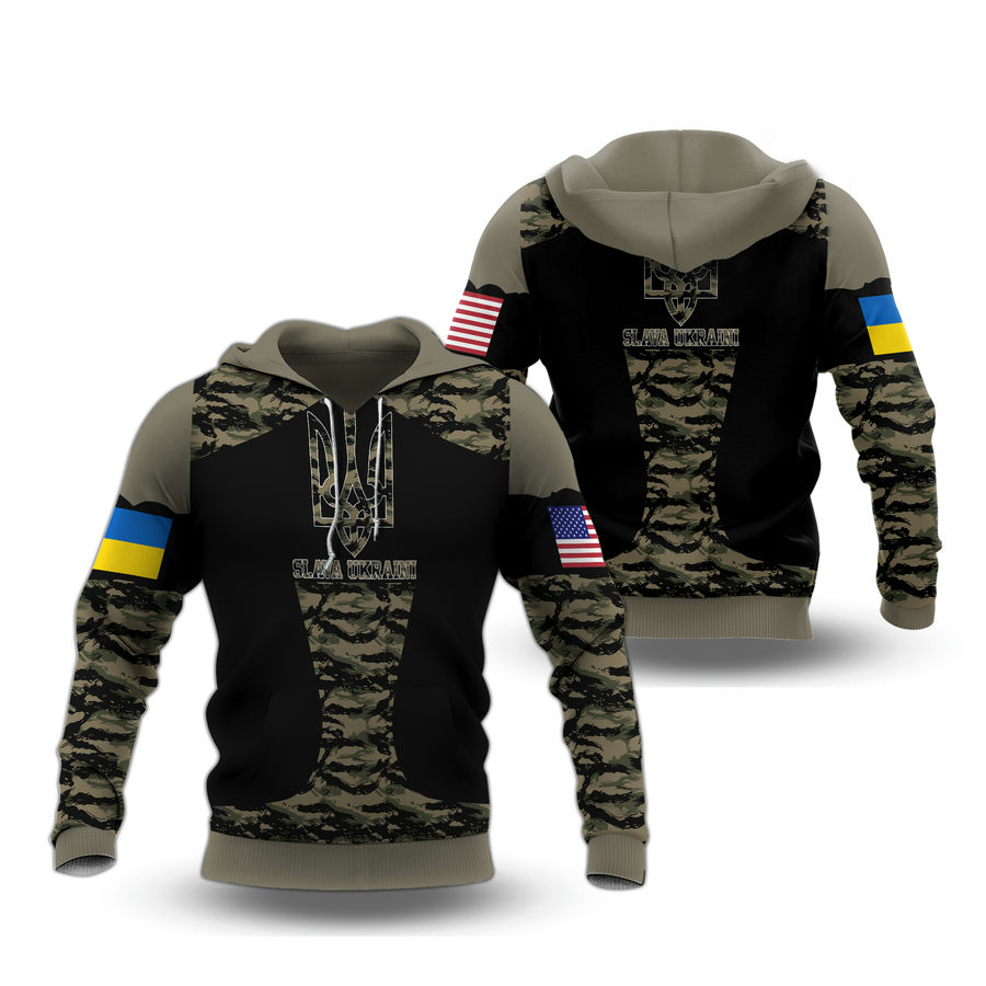 Slava Ukraini American Ukrainian Flag Hoodie