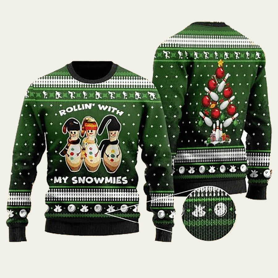 Snowman Bowling Ugly Christmas Sweater