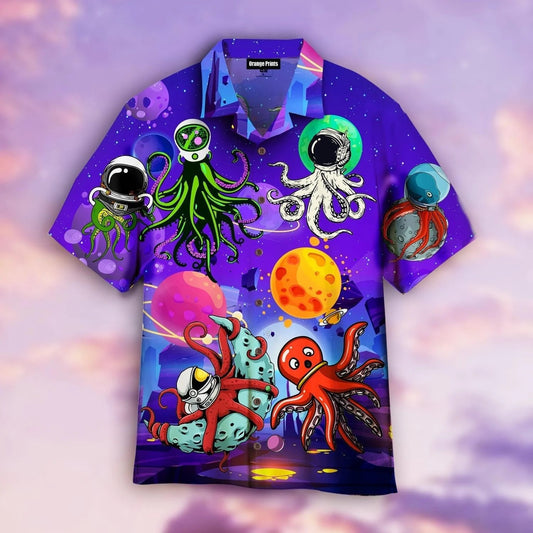 Space Adventures With Funny Octopus Hawaiian Shirt