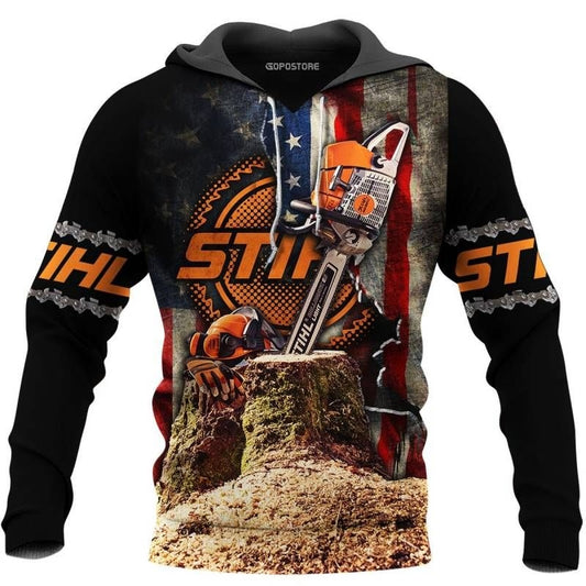 Stihl Chainsaw American Flag Hoodie