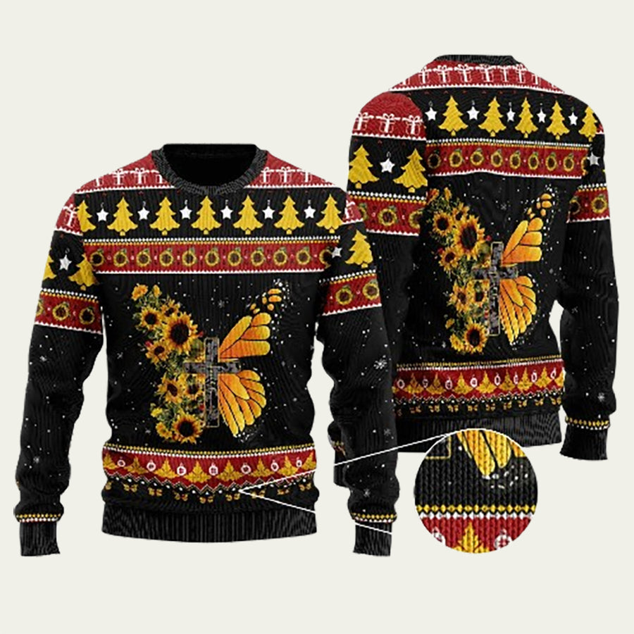 Sunflower Butterfly Ugly Christmas Sweater