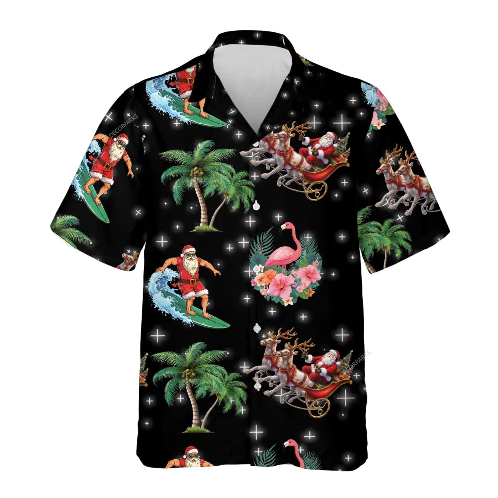 Surfing Santa Riding Reindeer Christmas Hawaiian Shirt