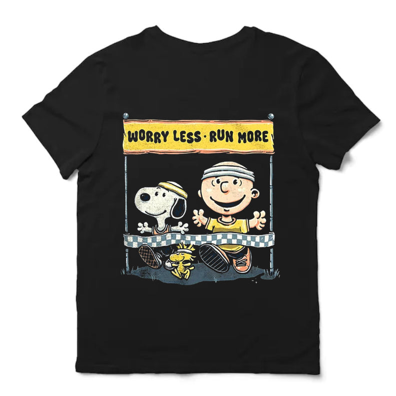 Snoopy Woodstock And Charlie Brown Worry Less Run More Shirt