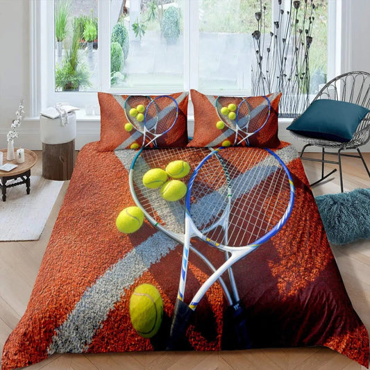 Tennis Racquet and Ball in Clay Court Bedding Set