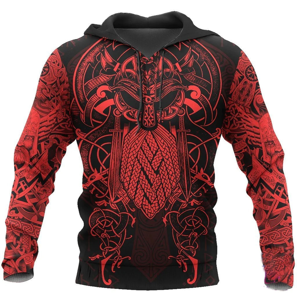 The Raven Red Of Odin Viking Hoodie