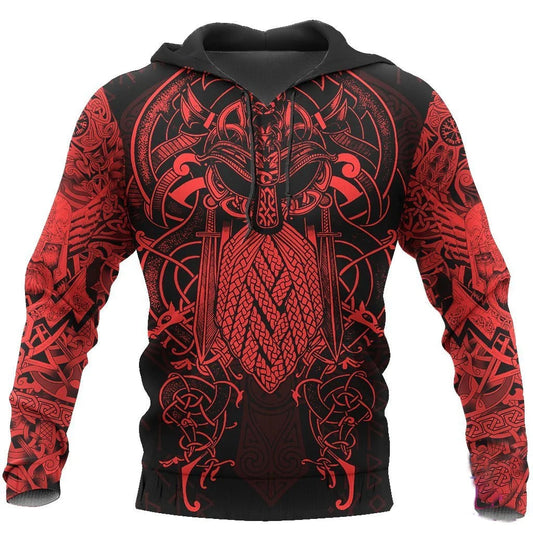 The Raven Red Of Odin Viking Hoodie