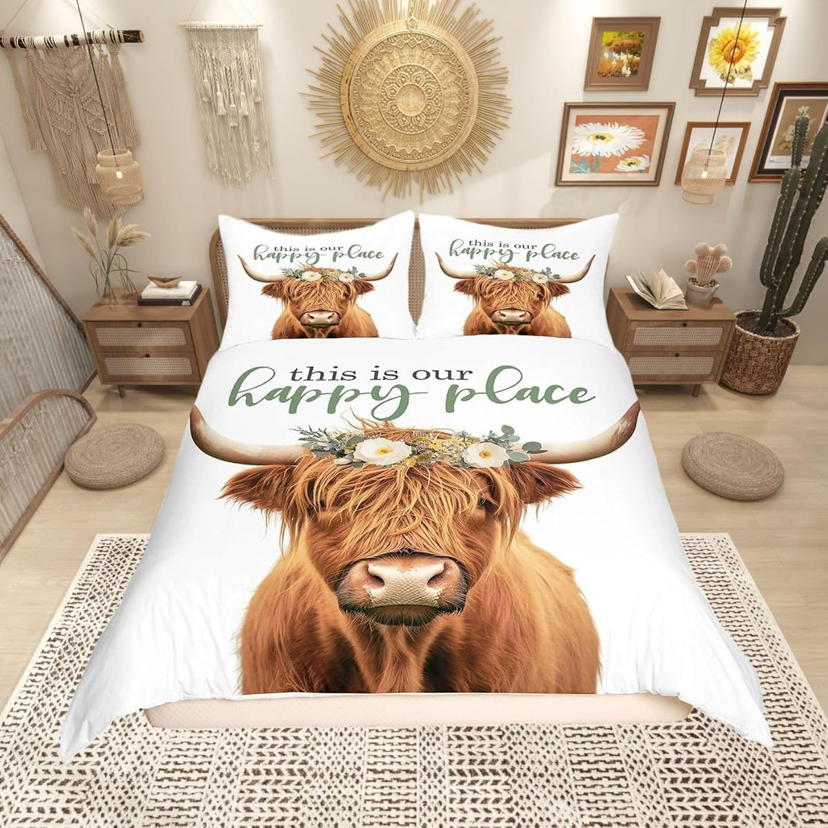 This Is Our Happy Place Highland Cow Bedding Set