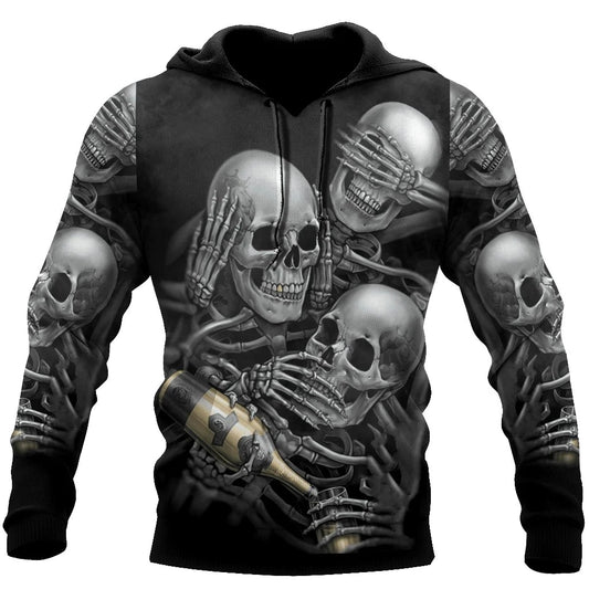 Three Wise Skulls Smoke And Drink Hoodie