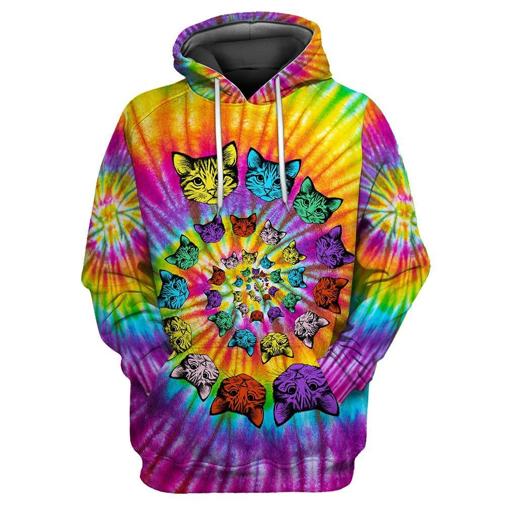 Tie Dye Hippie Cat Hoodie