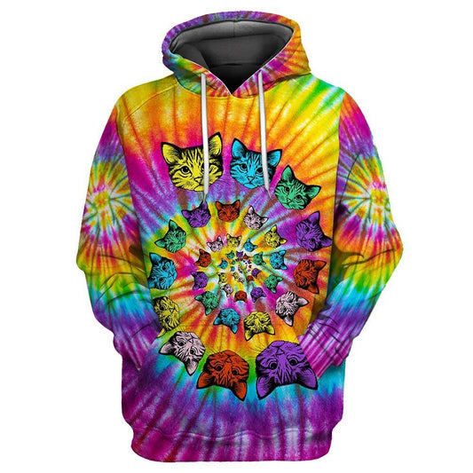 Tie Dye Hippie Cat Hoodie