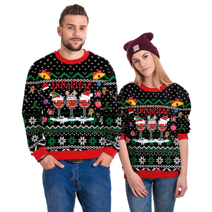 Delightful Wine Christmas Couple Ugly Sweater