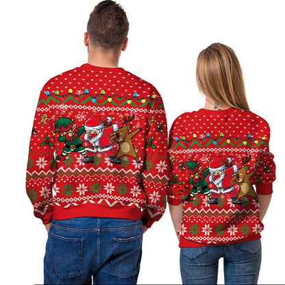 Santa Elf Reindeer Dabbing Couple Ugly Sweaters