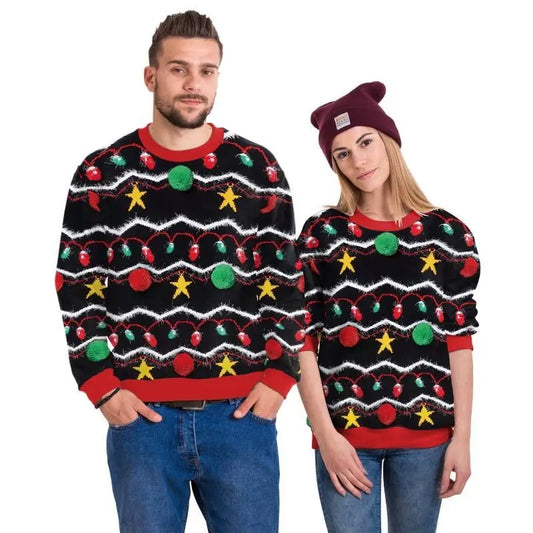 Christmas Light Pattern Couple Ugly Sweaters