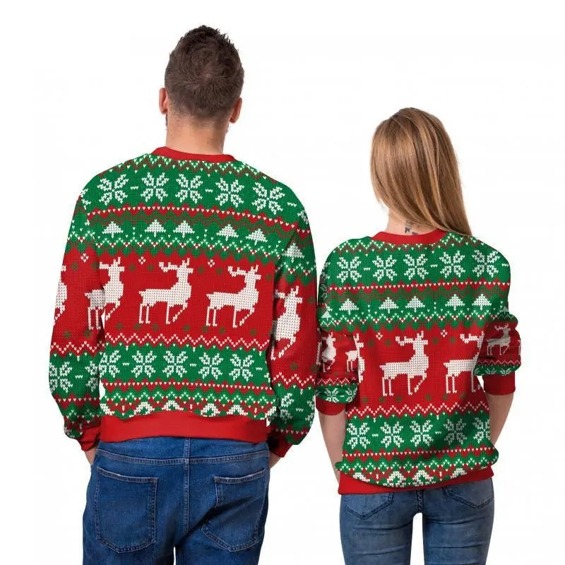 Red Green Elk Ugly Sweaters for Couple