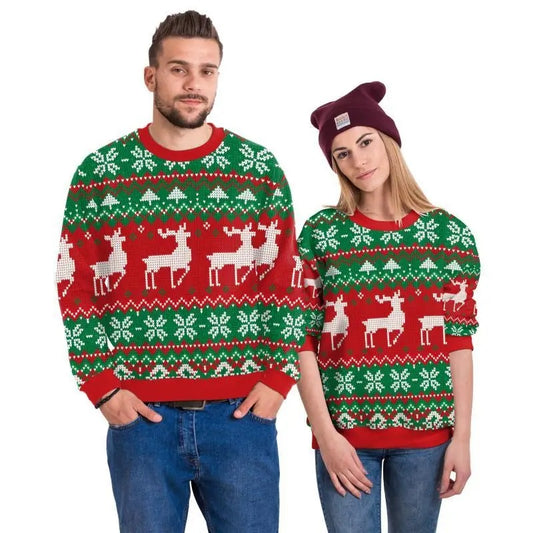 Red Green Elk Ugly Sweaters for Couple