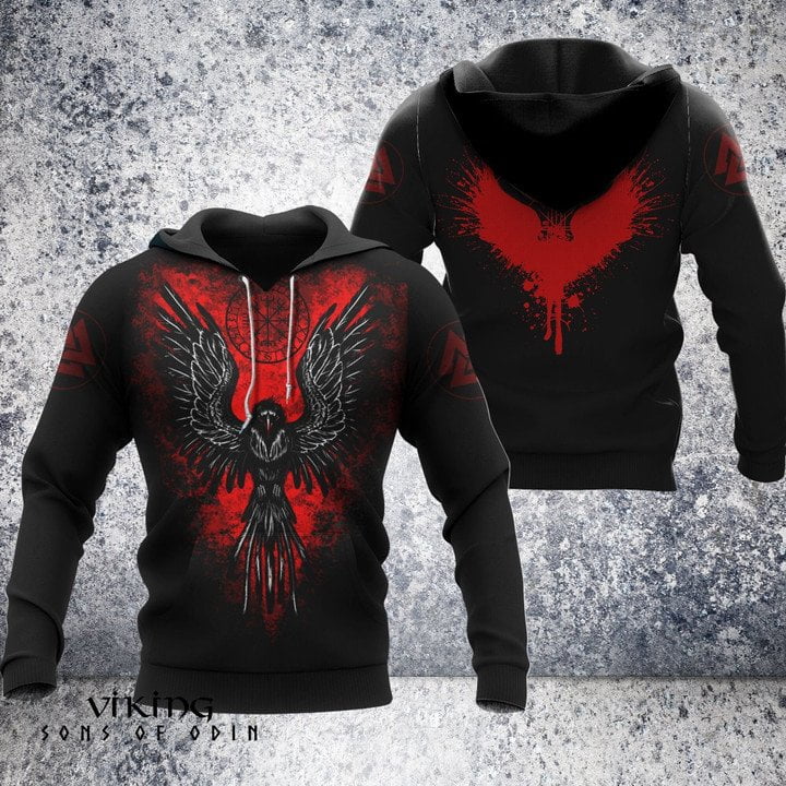 Viking Shirt Red Raven Symbol Vegvisir Hoodie