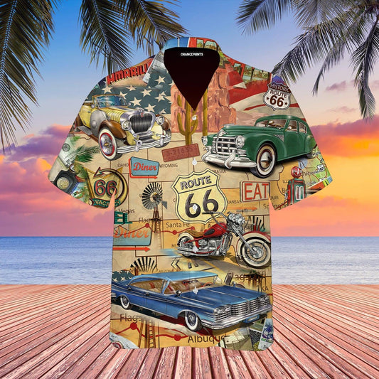 Vintage Muscle Car On Route 66 Vacation Hawaiian Shirt