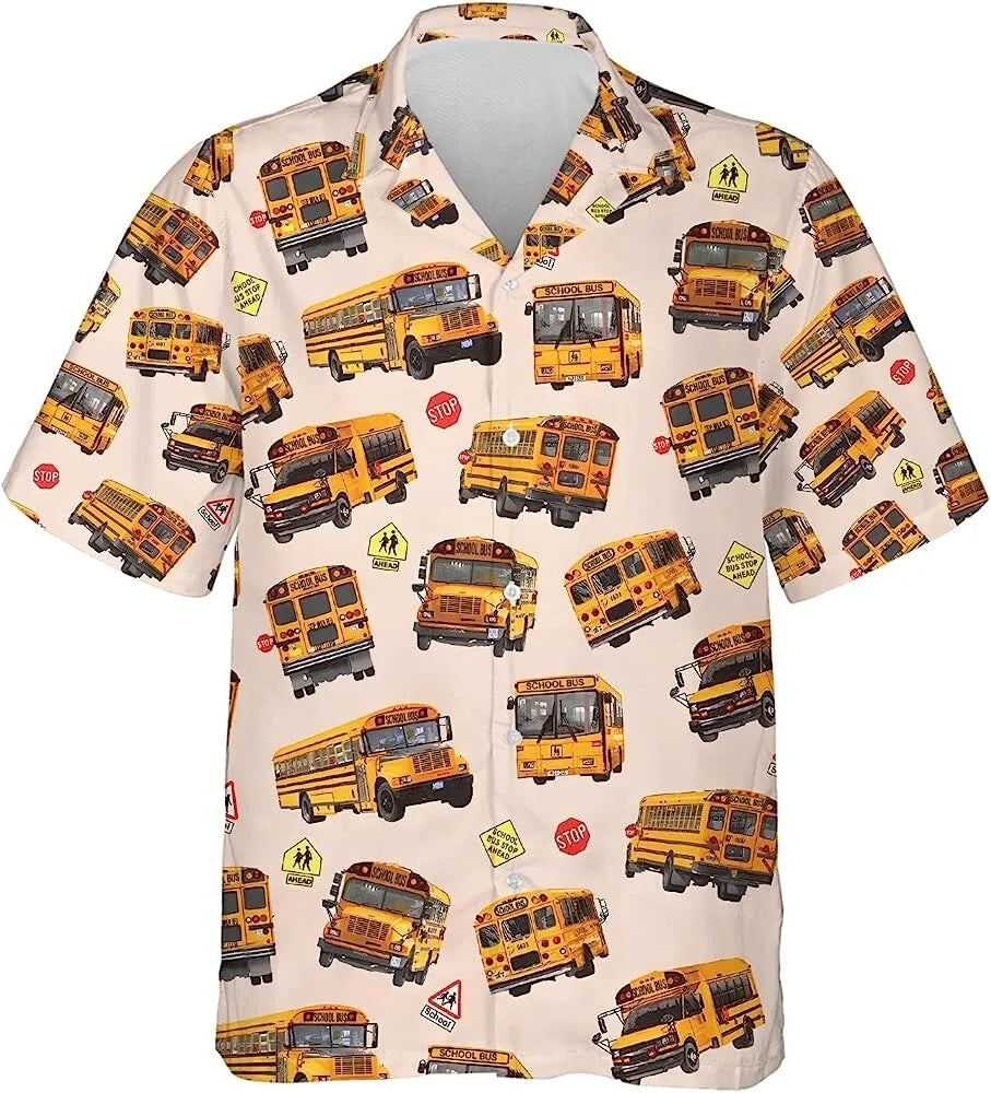 Vintage Yellow School Bus Hawaiian Shirt