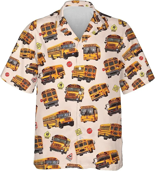 Vintage Yellow School Bus Hawaiian Shirt