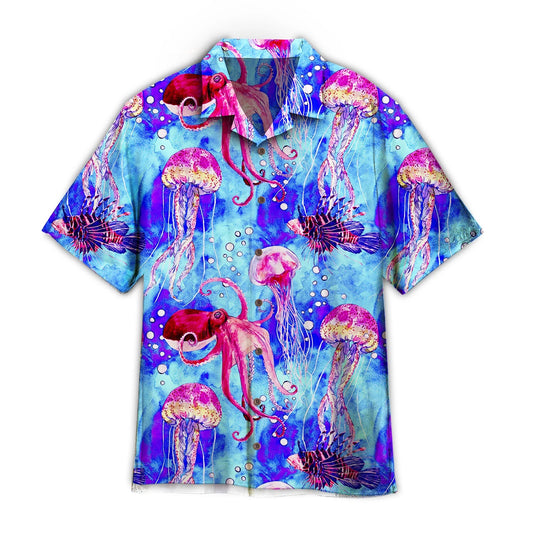 Watercolor Octopus and Jellyfish Hawaiian Shirt