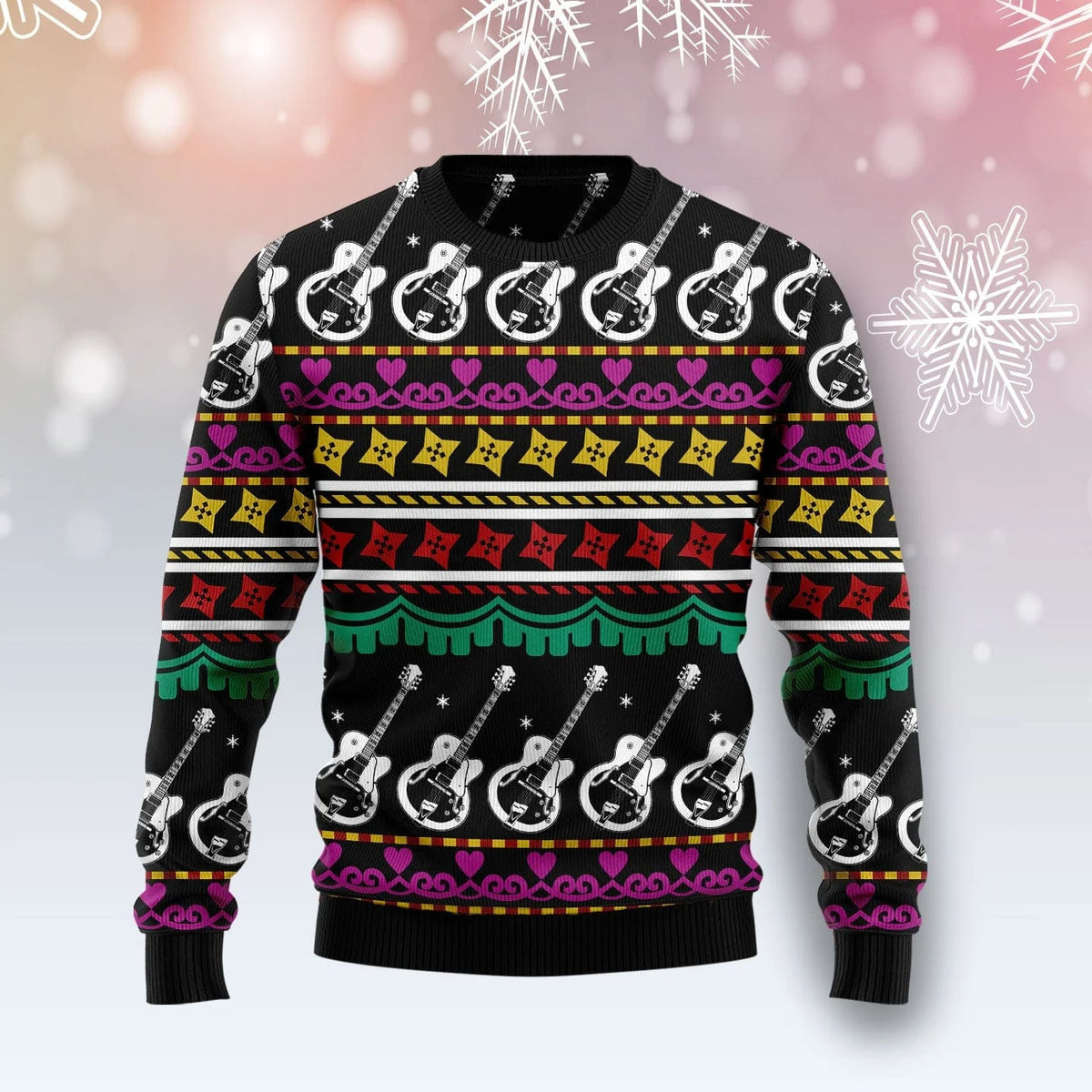 White Guitar Pattern Christmas Ugly Sweater