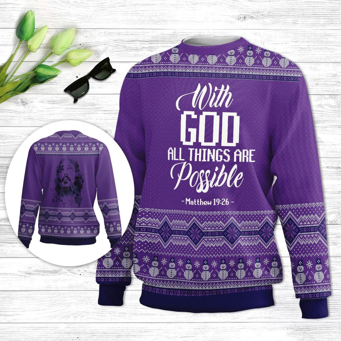 With God All Things Are Possible Matthew 19 26 Bible Jesus Ugly Sweater