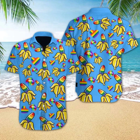 Yellow and Dodger Blue Lgbt Banana Hawaiian Shirt