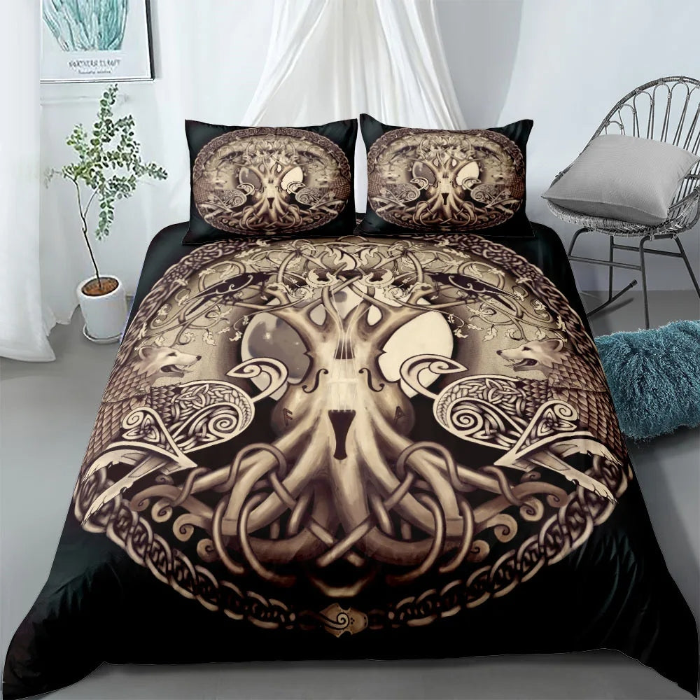 Yggdrasil and Wolf Norse Artistic Viking Bedding Set