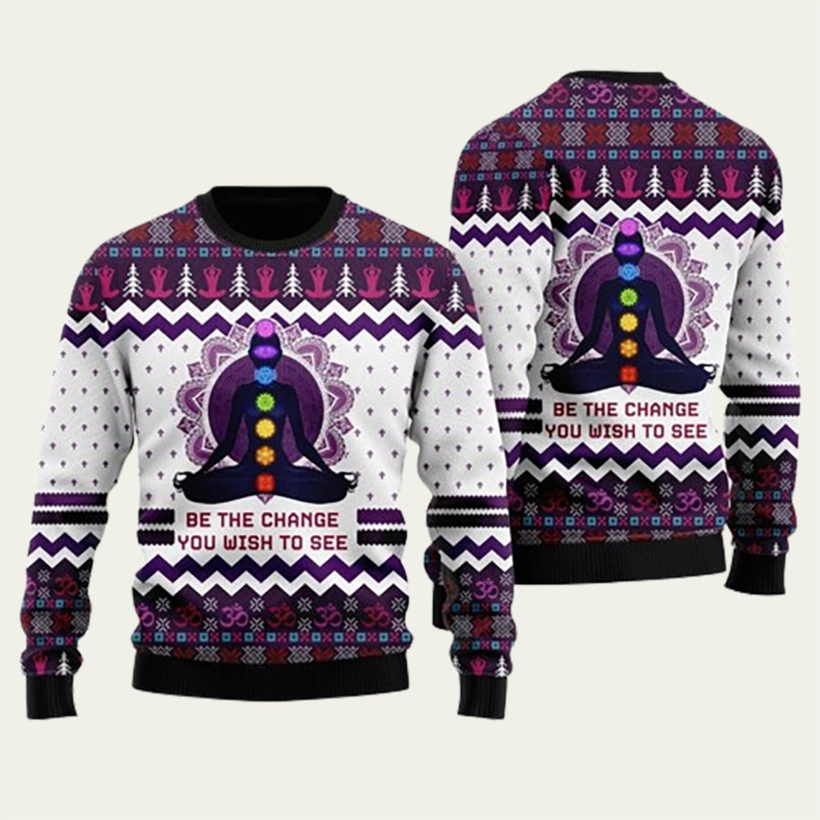 Yoga Be The Change Ugly Christmas Sweater