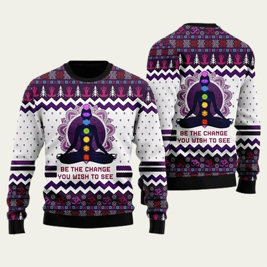 Yoga Be The Change Ugly Christmas Sweater
