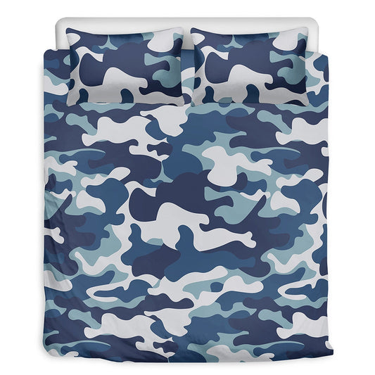 Blue & White Camouflage Bedding Set