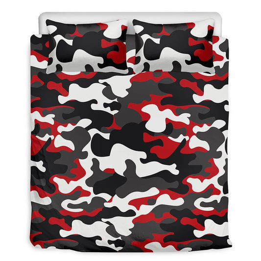 Red & White Camouflage Bedding Set