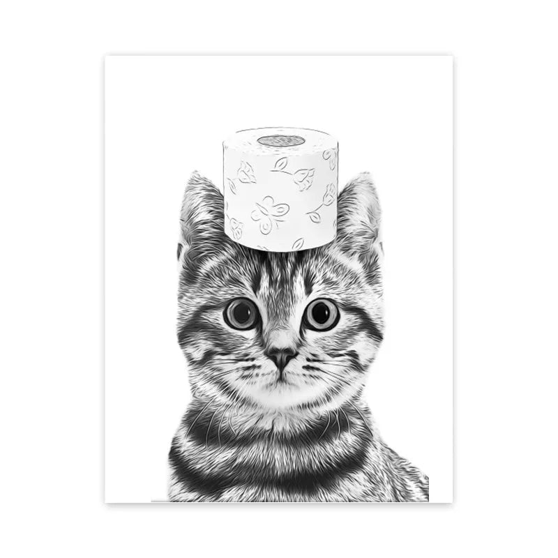 Funny Cat Poster Canvas for Bathroom