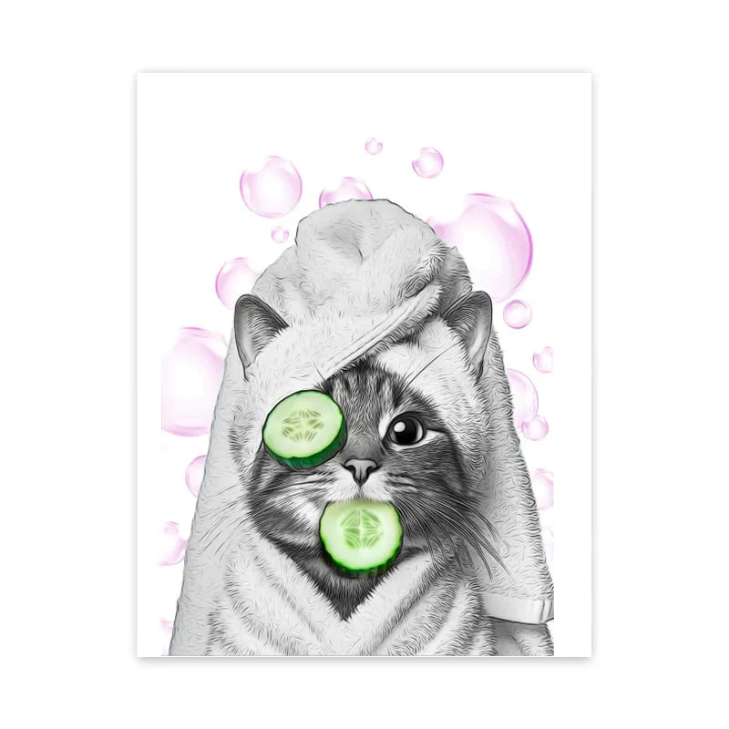 Funny Cat Poster Canvas for Bathroom