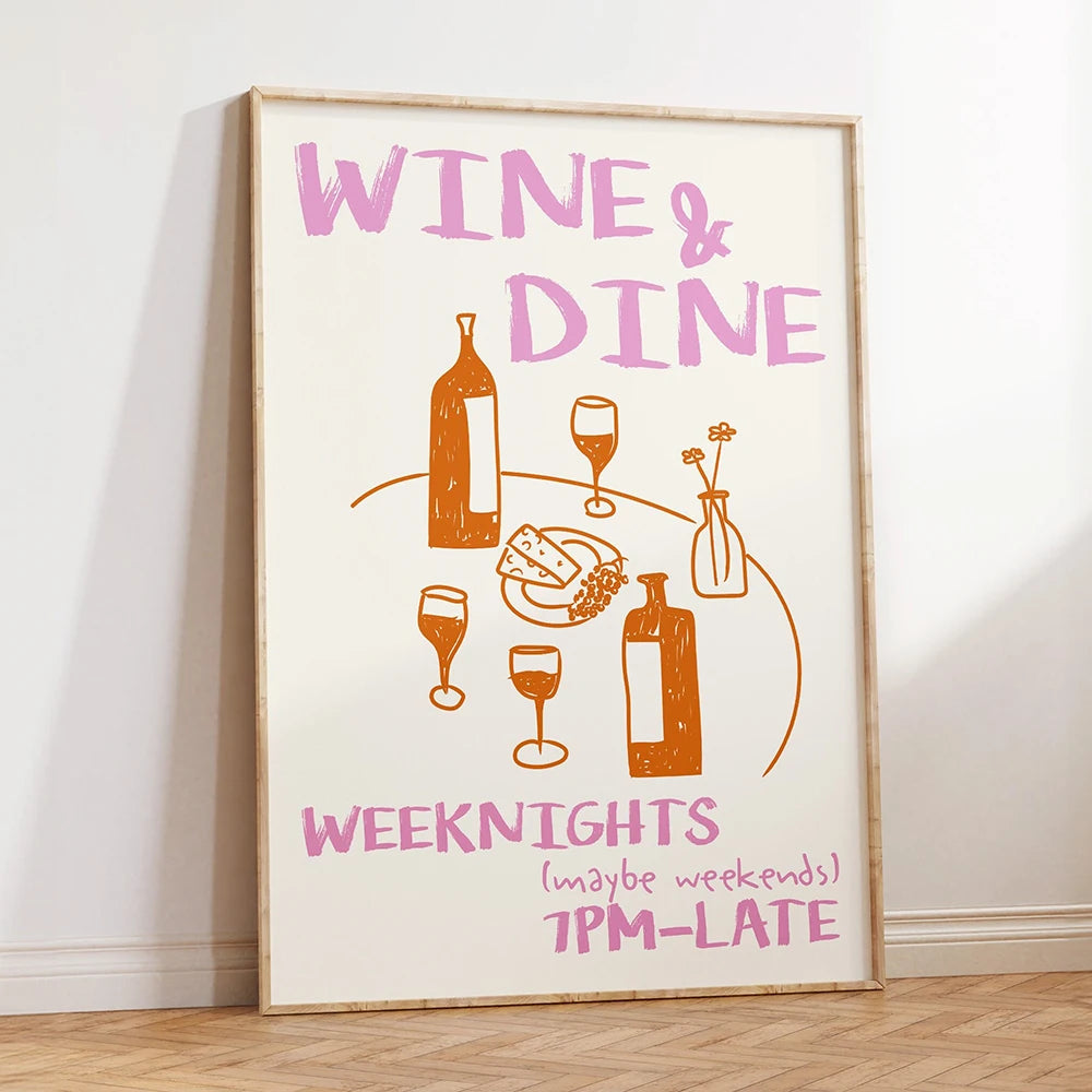 Wine, Dine Week Night Poster Canvas Wall Art