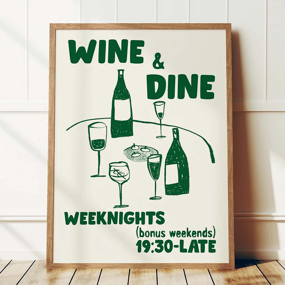 Wine, Dine Week Night Poster Canvas Wall Art