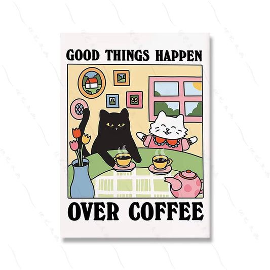 Black Cat Coffee Poster Canvas Print Wall Art