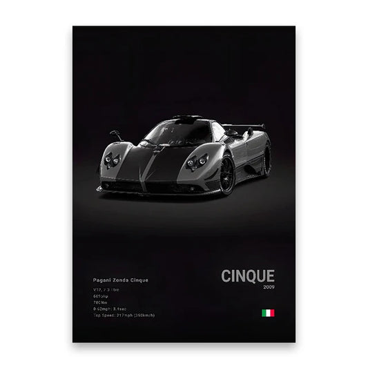 Pagani Zonda Cinque Poster Canvas Wall Art