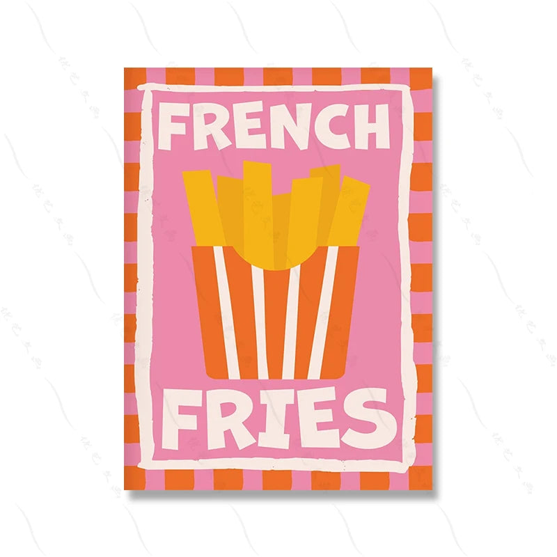 Colorful French Fries Poster Canvas Wall Art for Kitchen