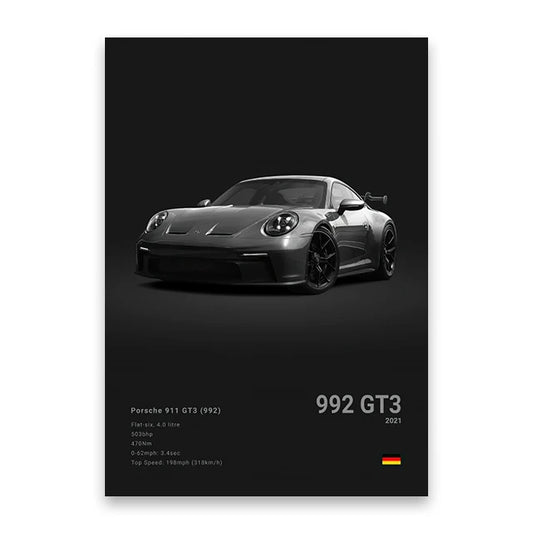 Porsche 911 2021 GT3 Poster Canvas Wall Art