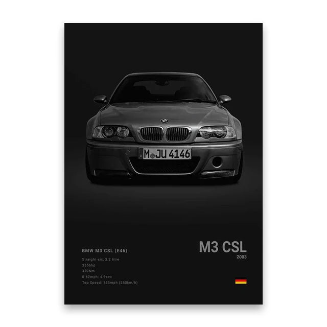 BMW M3 CSL Poster Canvas Wall Art