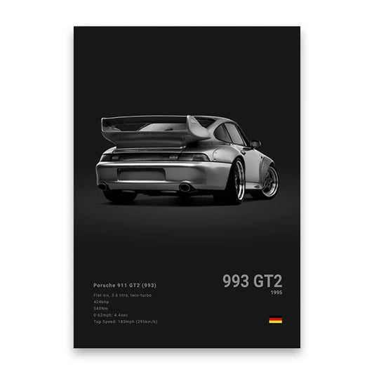 Porsche 911 GT2 Poster Canvas Wall Art