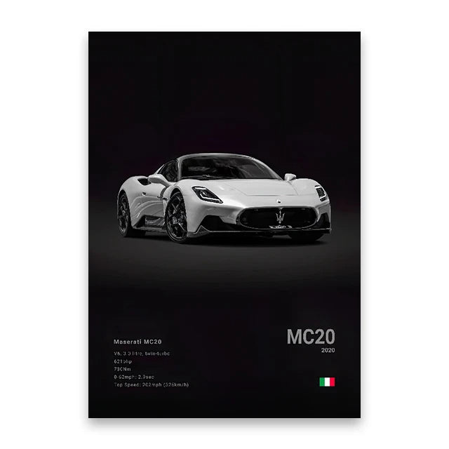 Maserati MC20 Poster Canvas Wall Art