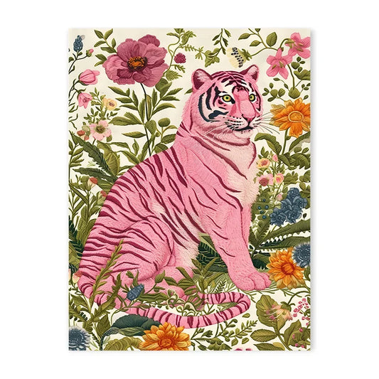 Aesthetic Tiger Floral Poster Canvas For Living Room