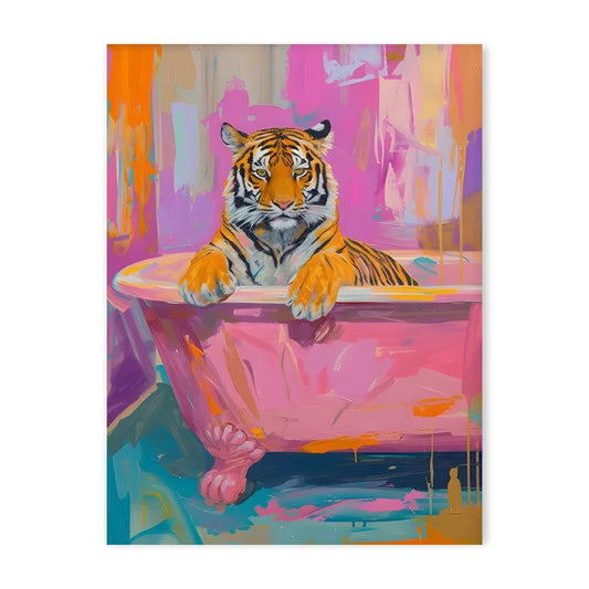 Aesthetic Tiger In Bathtub Poster Canvas For Bathroom