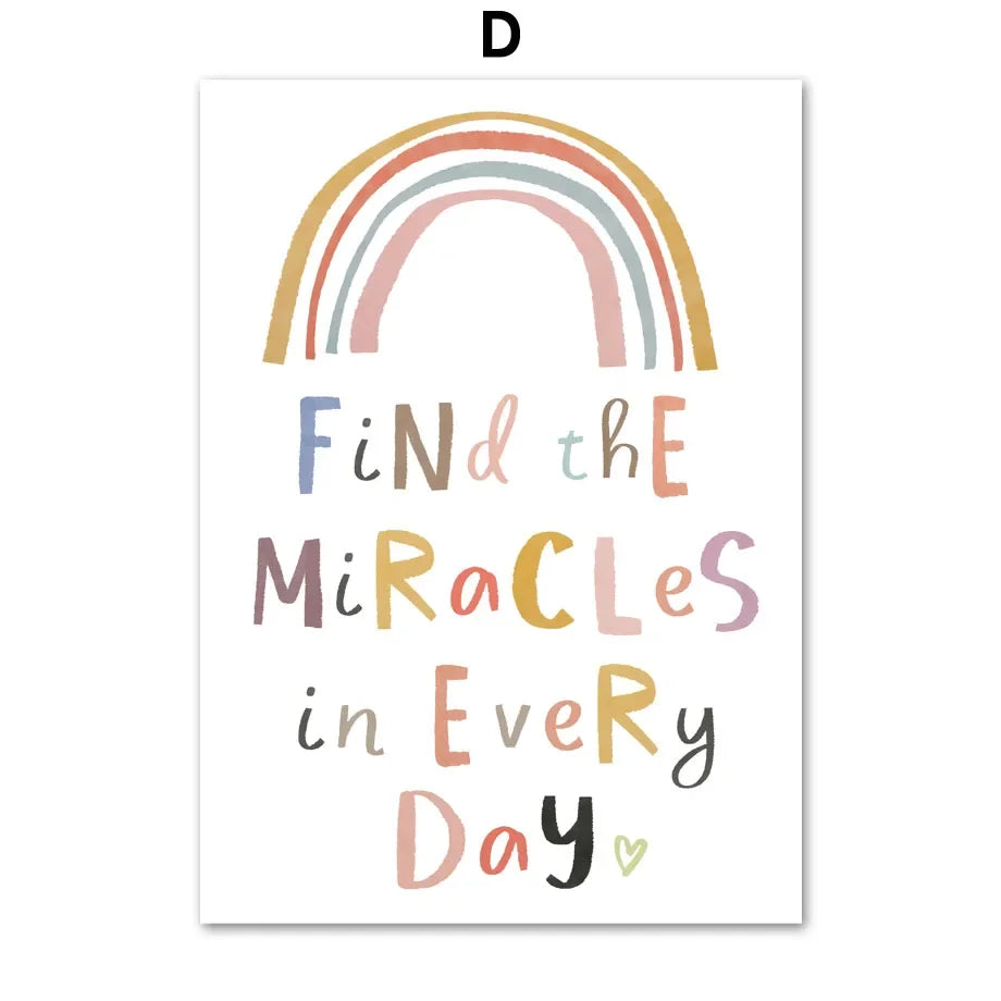 Rainbow Micracles Quote Poster Canvas For Kid Room