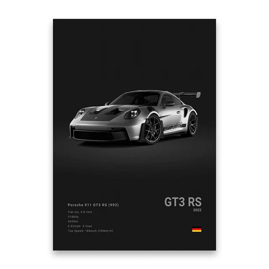 Porsche GT3 RS Poster Canvas Wall Art